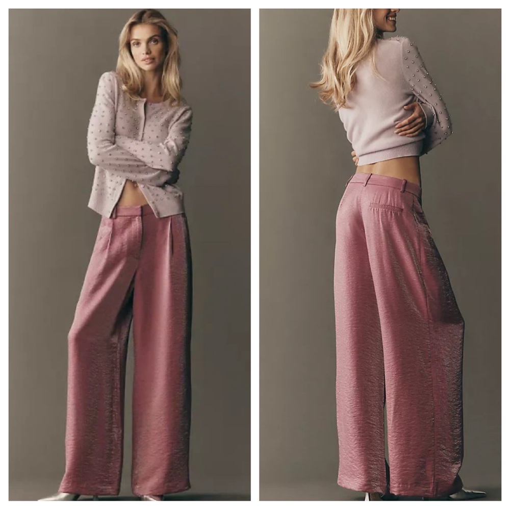 NEW Maeve Anthropologie Pants Womens 6 Pink Metallic Preppy Old Money Holiday